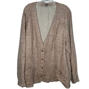 Flax 100% Linen Brown V Neck Blazer 4 Button Size 1G (16-18)